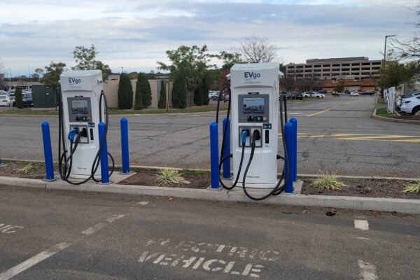 EVgo DC fast charging stall in a shopping center parking lot