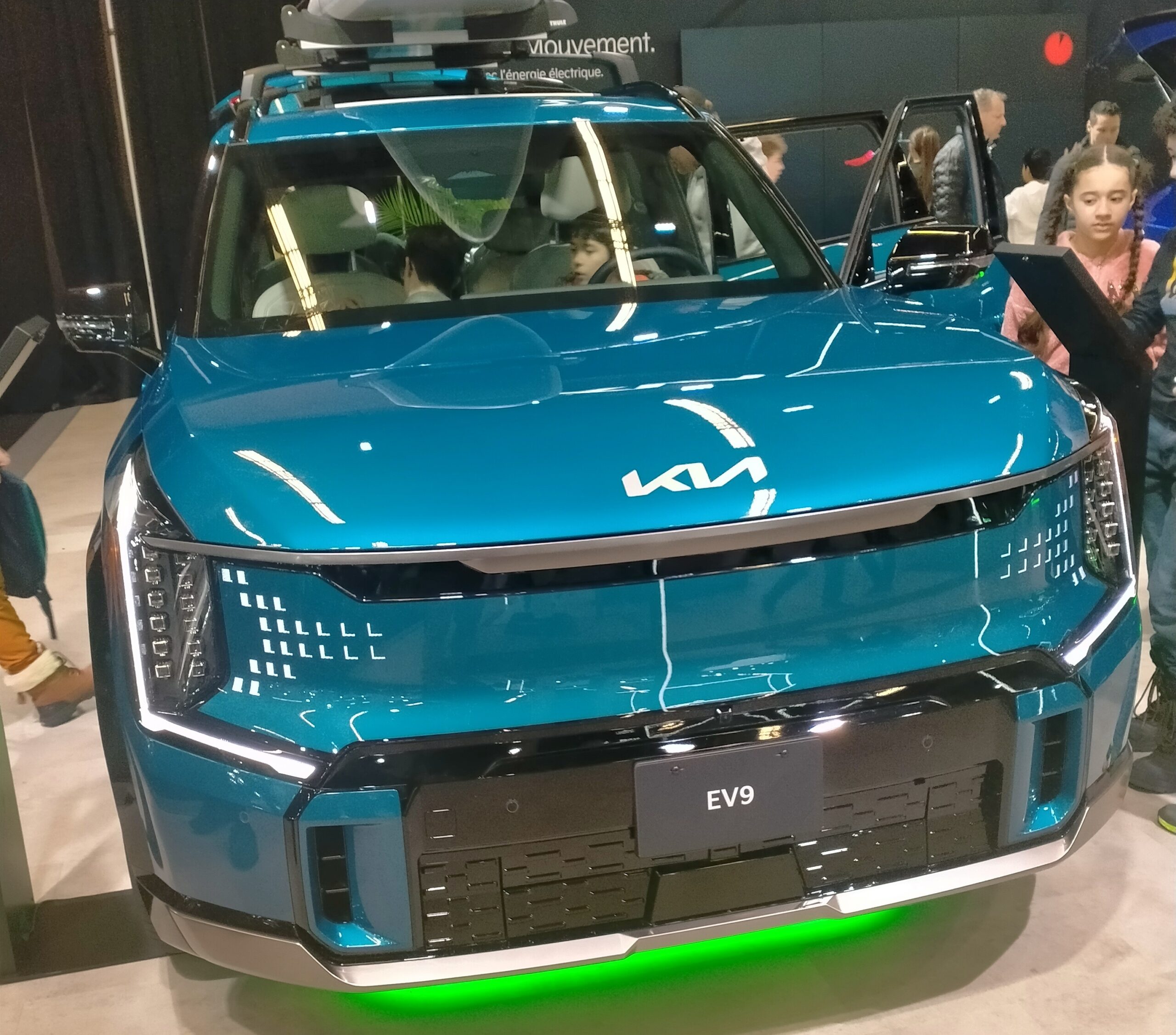 Kia EV9 three-row electric SUV on display